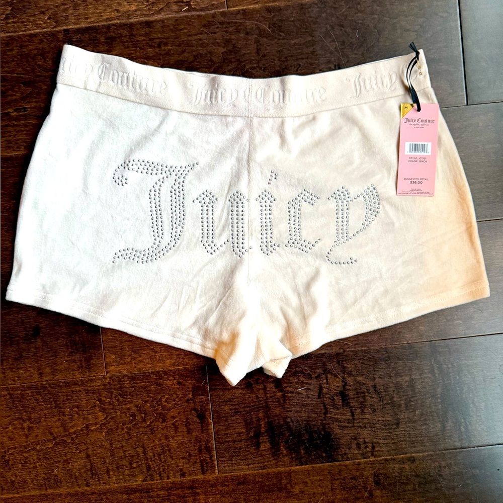 Juicy Couture Rhinestone Velvet Sleep Shorts SZ Medium, Cream